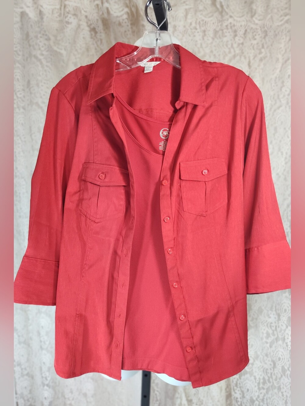 Cato Women's Red Three-Piece Button-Down Shirt Set